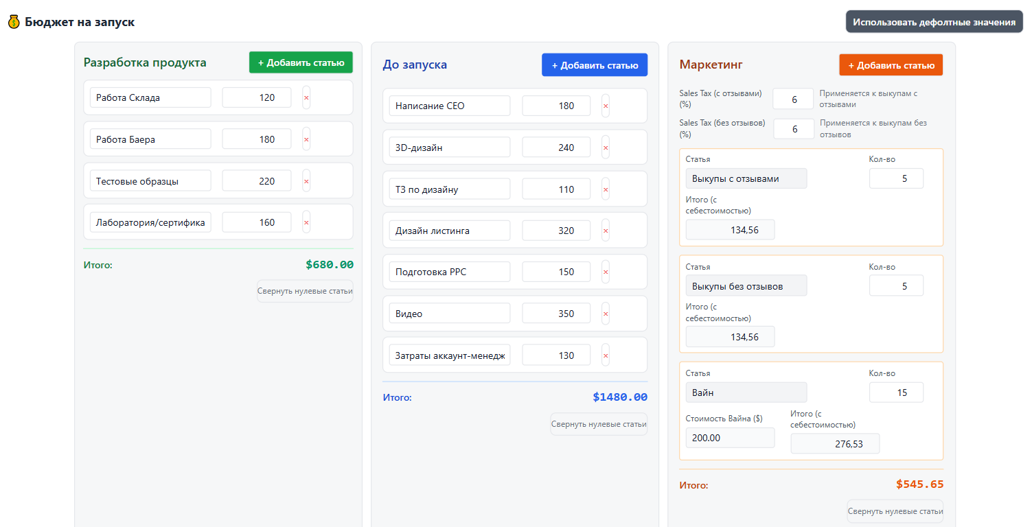 Бюджет на запуск